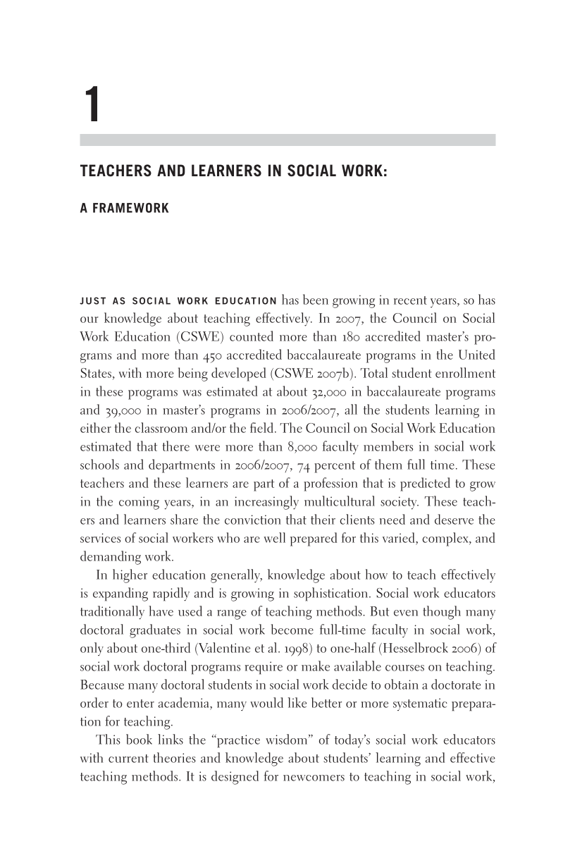 Teaching in Social Work: An Educators’ Guide to Theory and Practice page 1