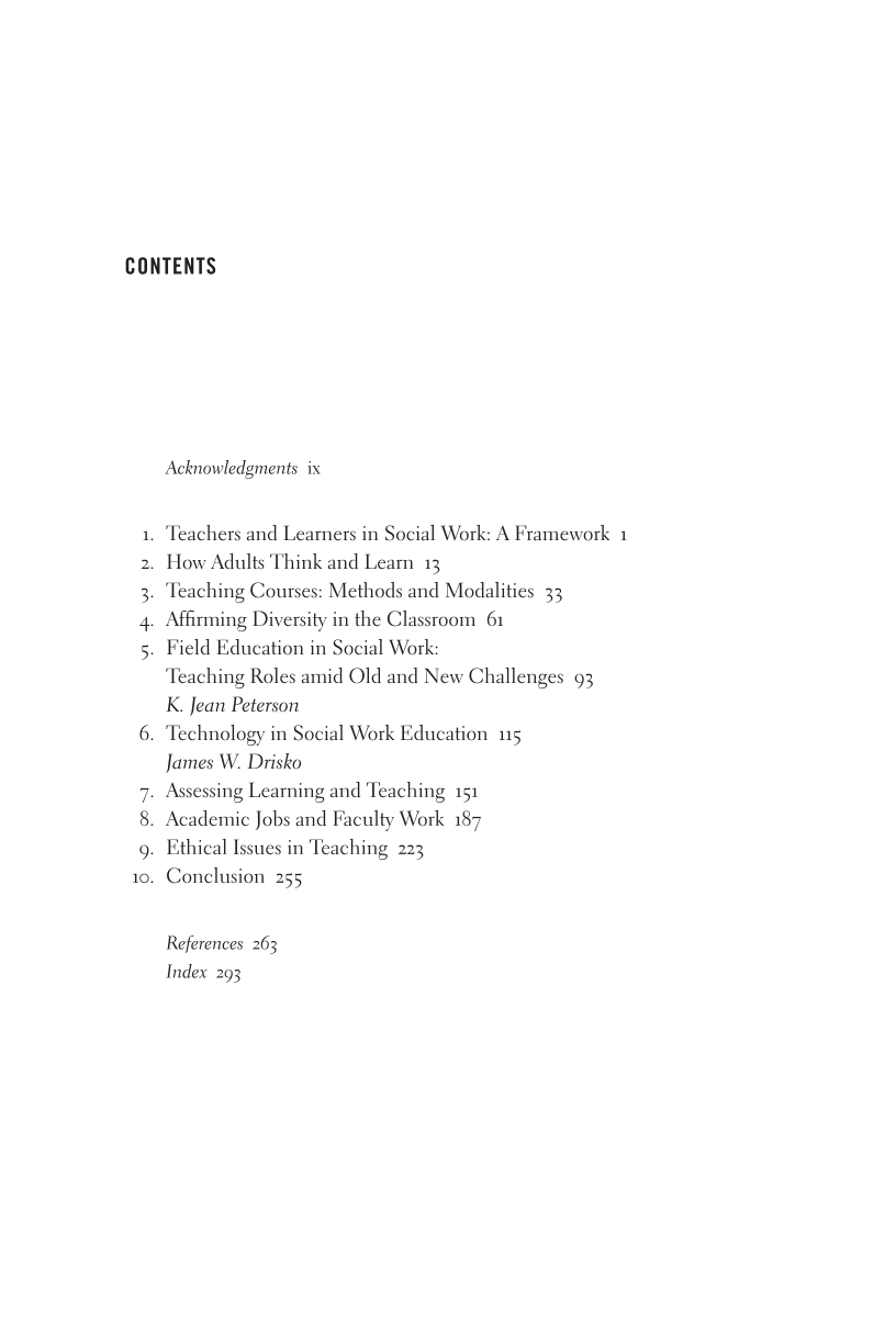 Teaching in Social Work: An Educators’ Guide to Theory and Practice page vii
