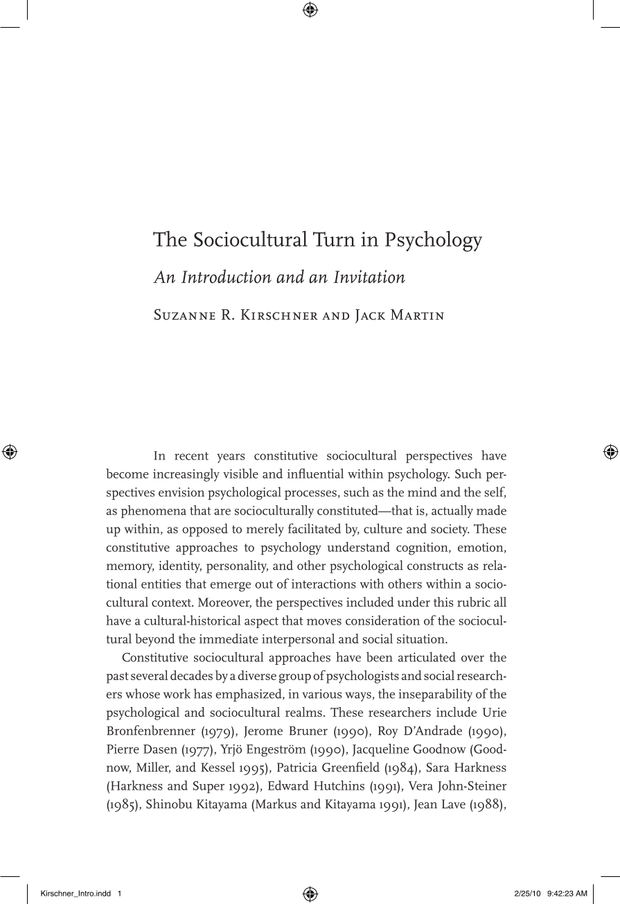 The Sociocultural Turn in Psychology: The Contextual Emergence of Mind and Self page 11