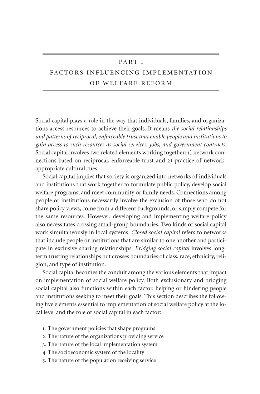 Social Capital and Welfare Reform: Organizations, Congregations, and Communities page 37