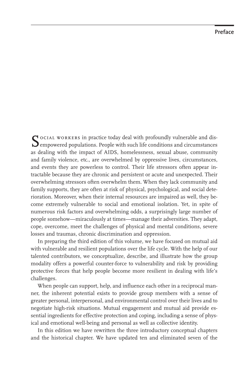 Mutual Aid Groups, Vulnerable and Resilient Populations, and the Life Cycle, Third Edition page xi