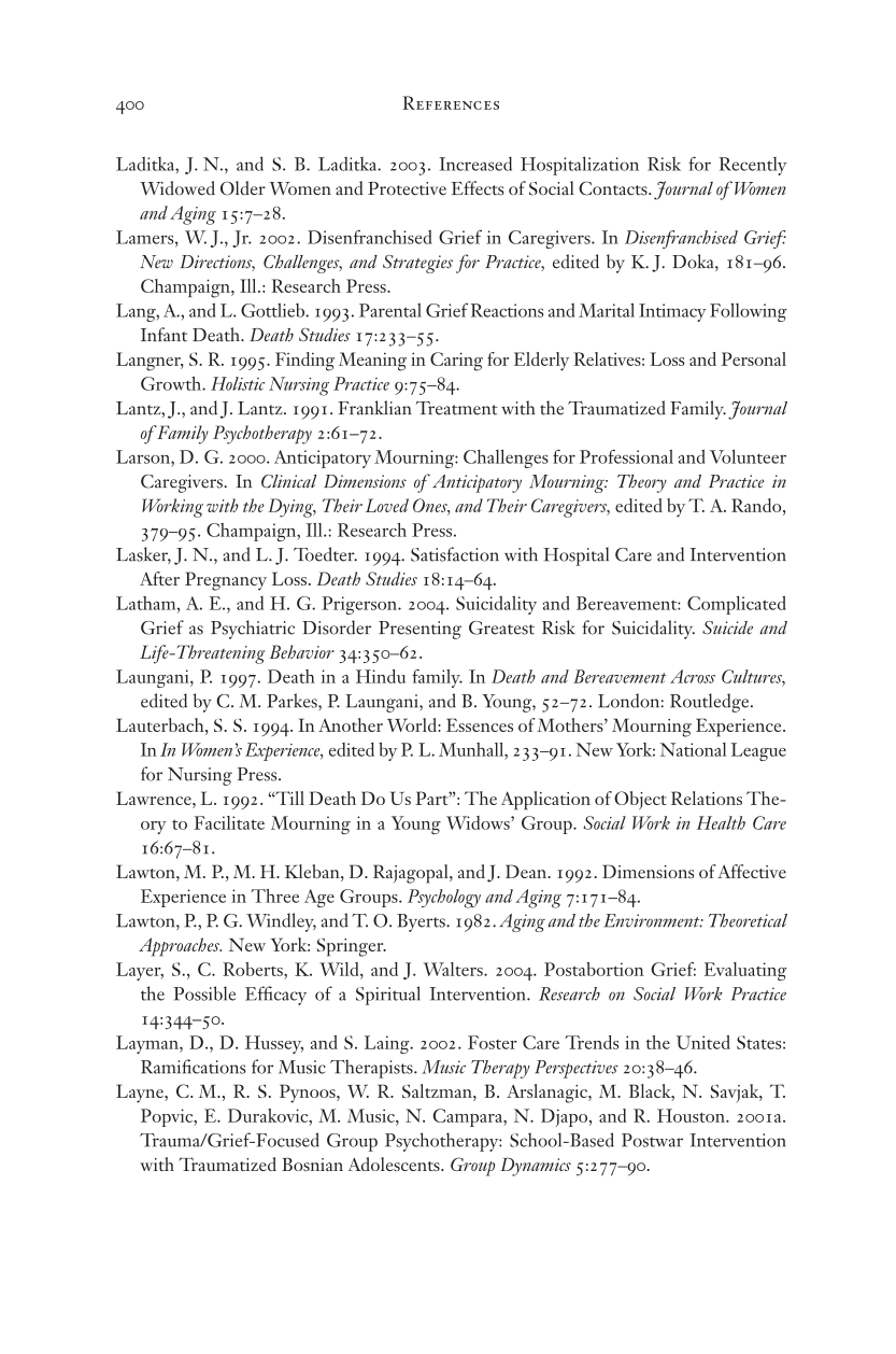Living Through Loss: Interventions Across the Life Span page 400