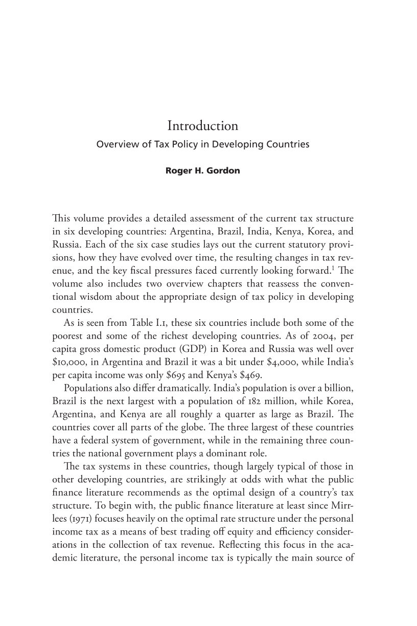 Taxation in Developing Countries: Six Case Studies and Policy Implications page 1