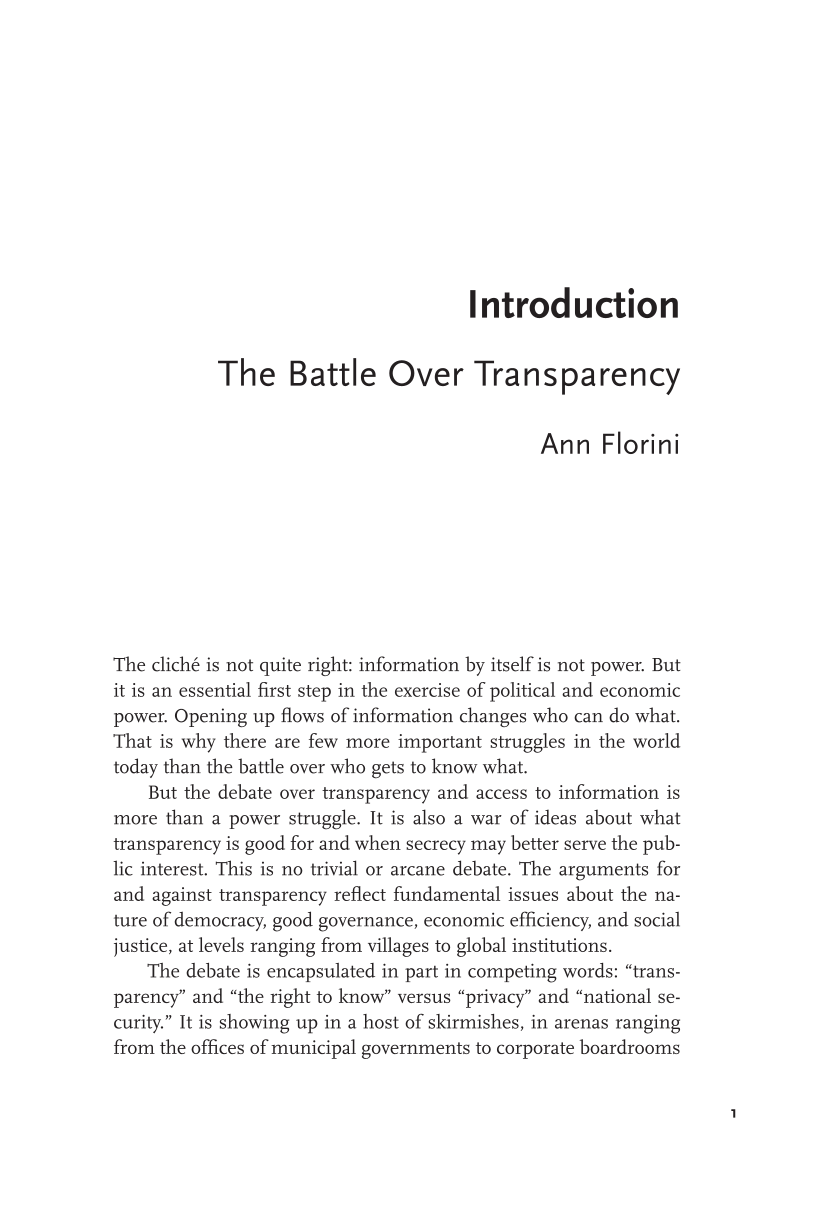 The Right to Know: Transparency for an Open World page 1