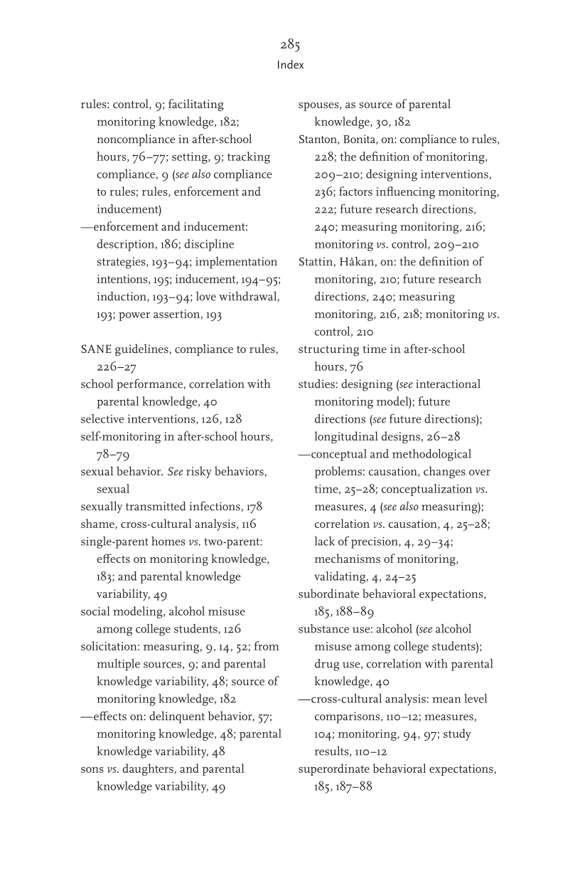 Parental Monitoring of Adolescents: Current Perspectives for Researchers and Practitioners page 285