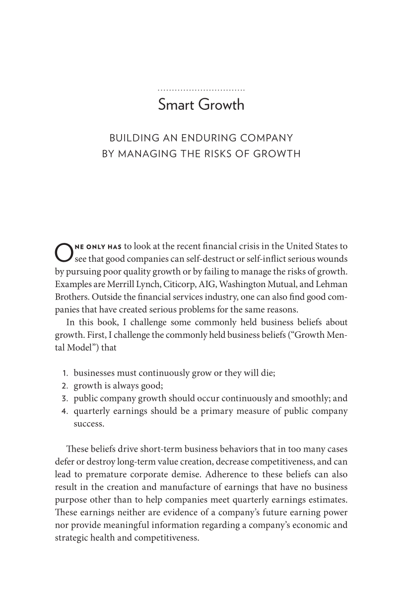 Smart Growth: Building an Enduring Business by Managing the Risks of Growth page 1