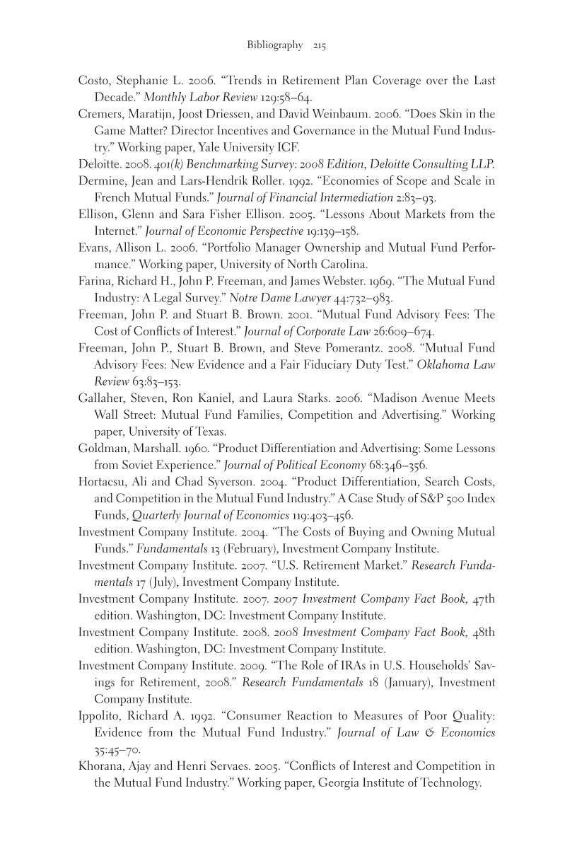 The Mutual Fund Industry: Competition and Investor Welfare page 215