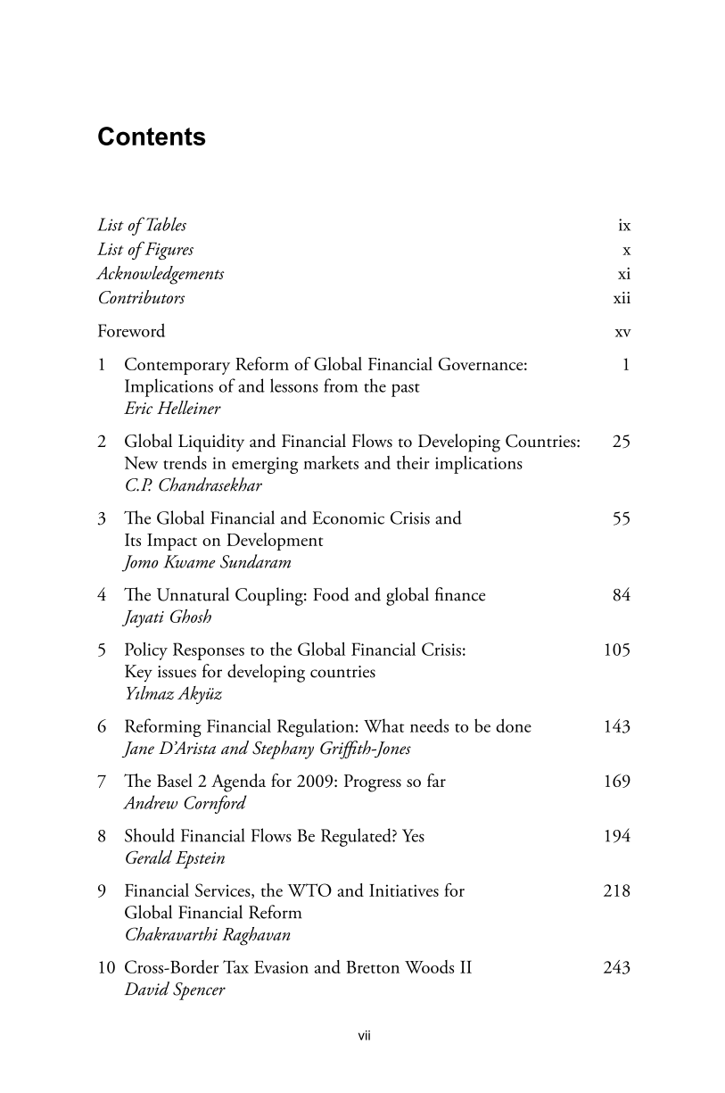Reforming the International Financial System for Development page vii