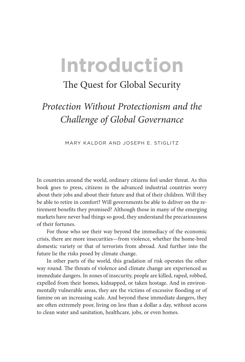 The Quest for Security: Protection Without Protectionism and the Challenge of Global Governance page 1