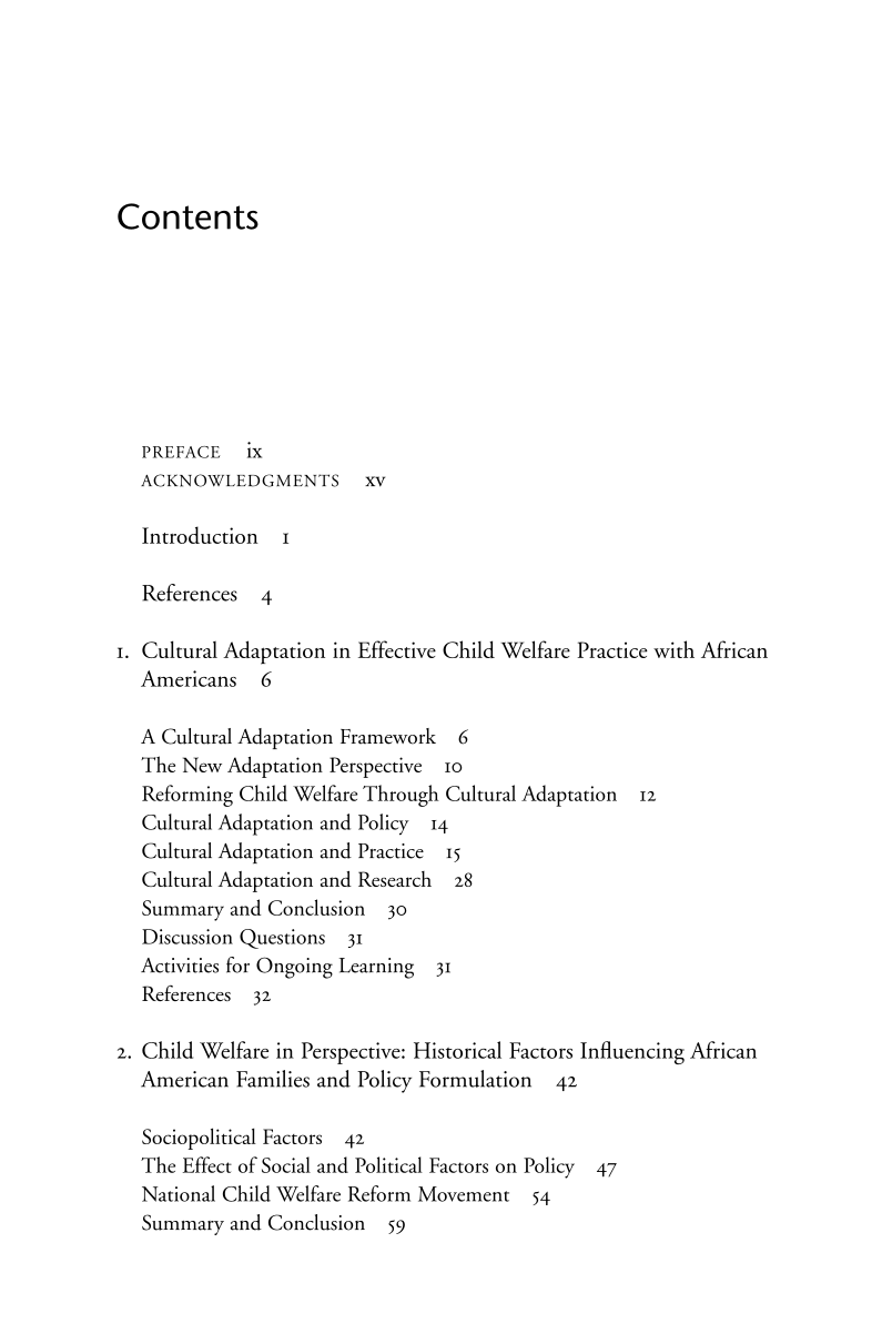 African American Children and Families in Child Welfare: Cultural Adaptation of Services page v