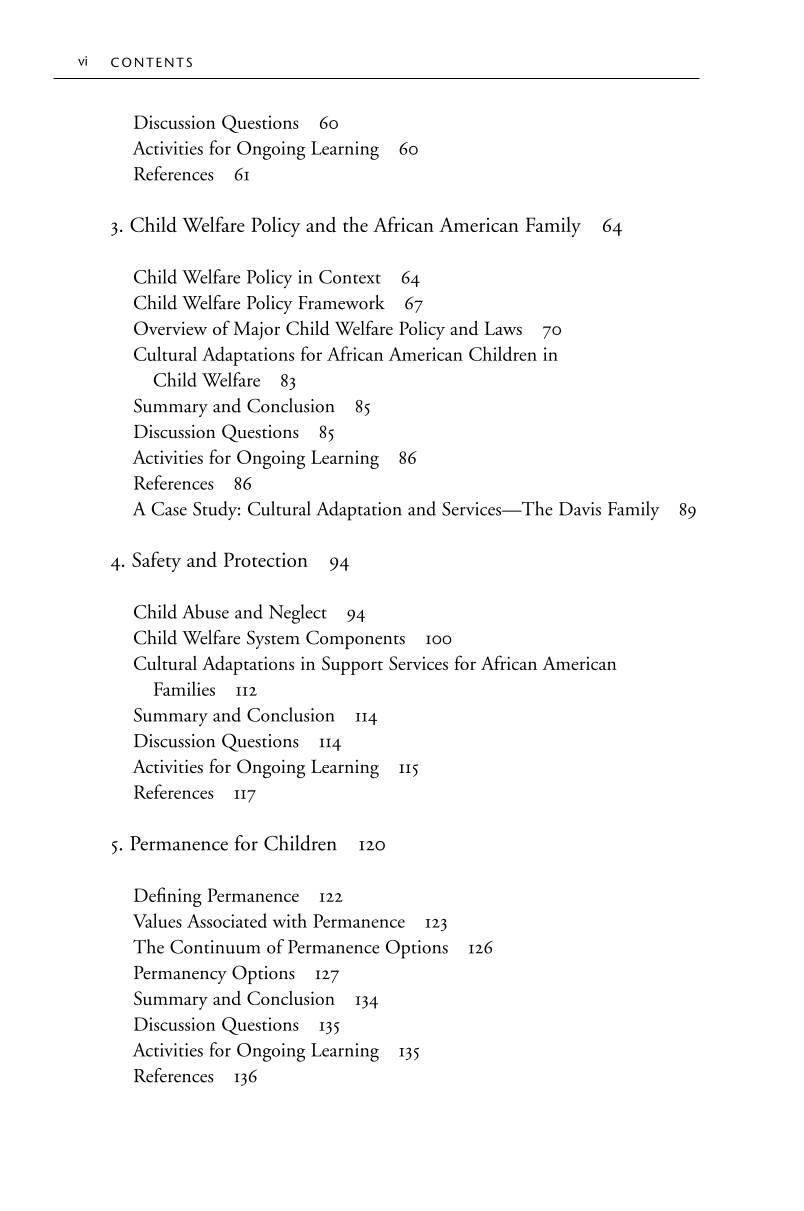 African American Children and Families in Child Welfare: Cultural Adaptation of Services page vi