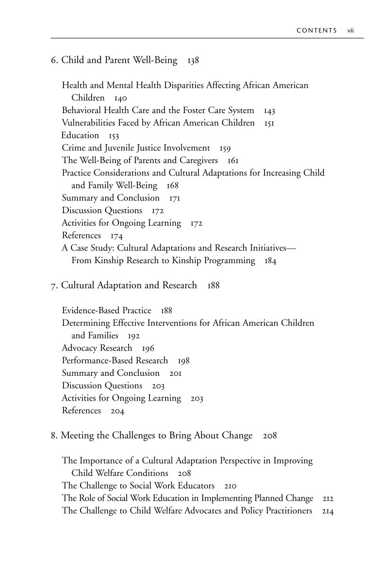 African American Children and Families in Child Welfare: Cultural Adaptation of Services page vii