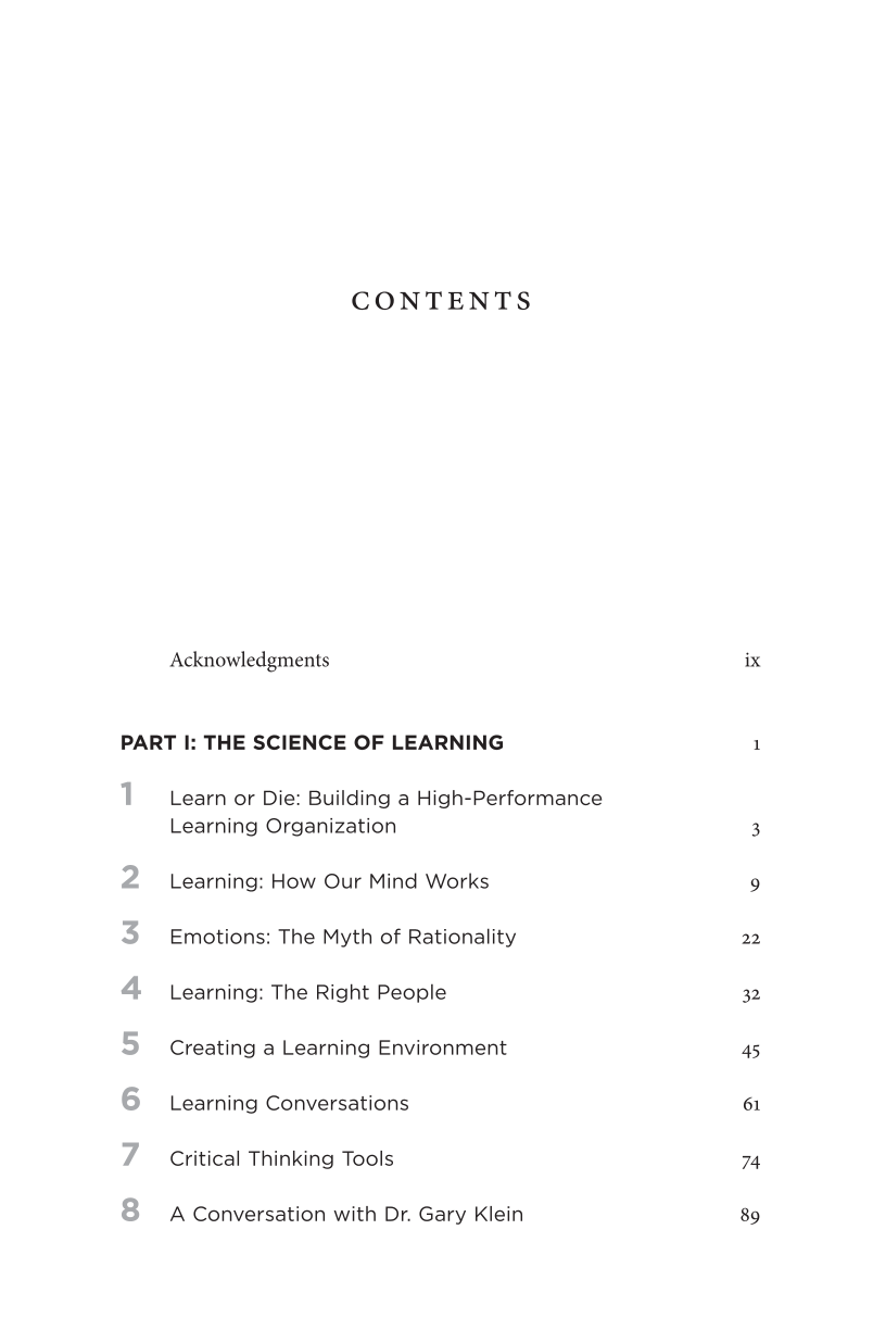 Learn or Die: Using Science to Build a Leading-Edge Learning Organization page vii