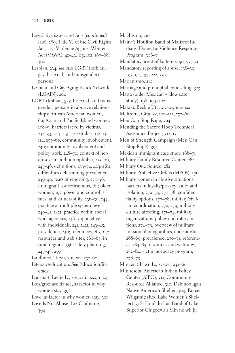 Domestic Violence: Intersectionality and Culturally Competent Practice page 414