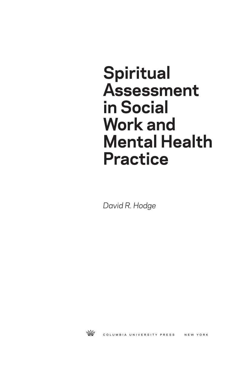 Spiritual Assessment in Social Work and Mental Health Practice page iii