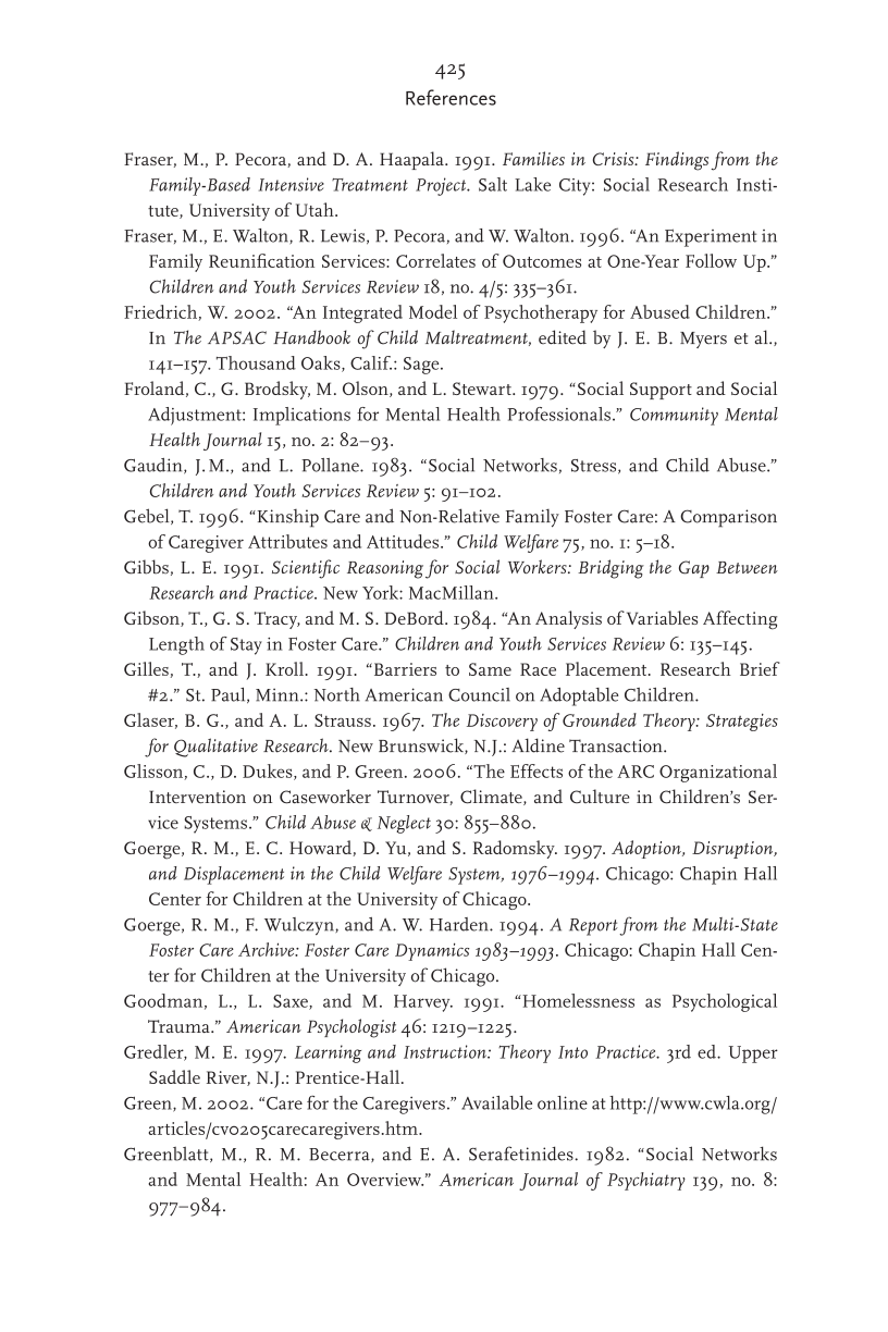 Research Methods in Child Welfare page 425