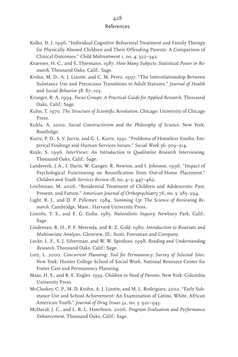 Research Methods in Child Welfare page 428