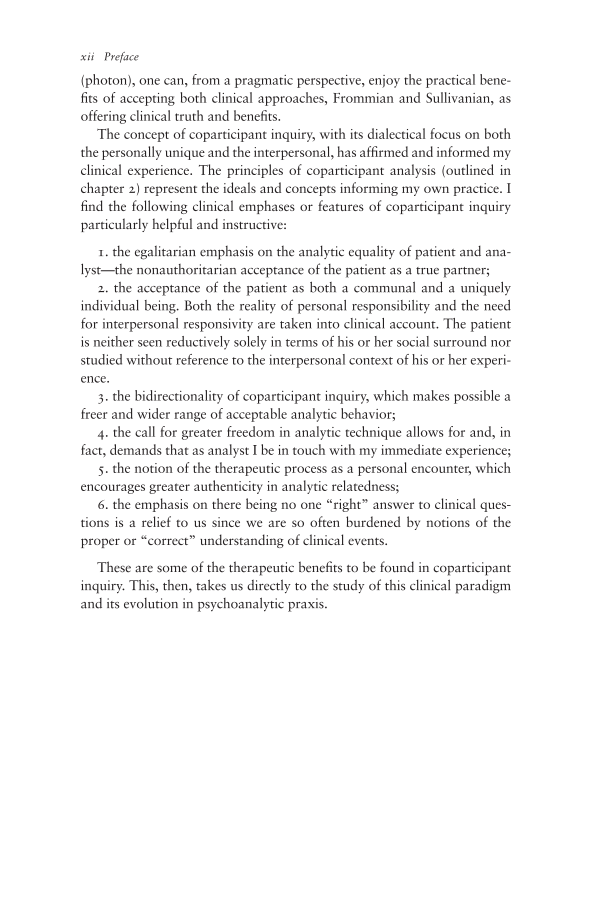 Coparticipant Psychoanalysis: Toward a New Theory of Clinical Inquiry page xii