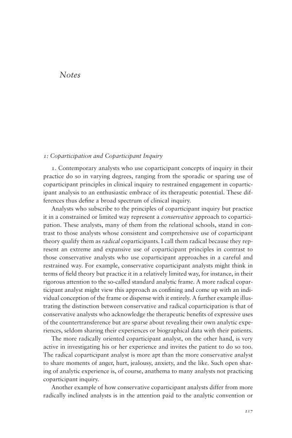 Coparticipant Psychoanalysis: Toward a New Theory of Clinical Inquiry page 217