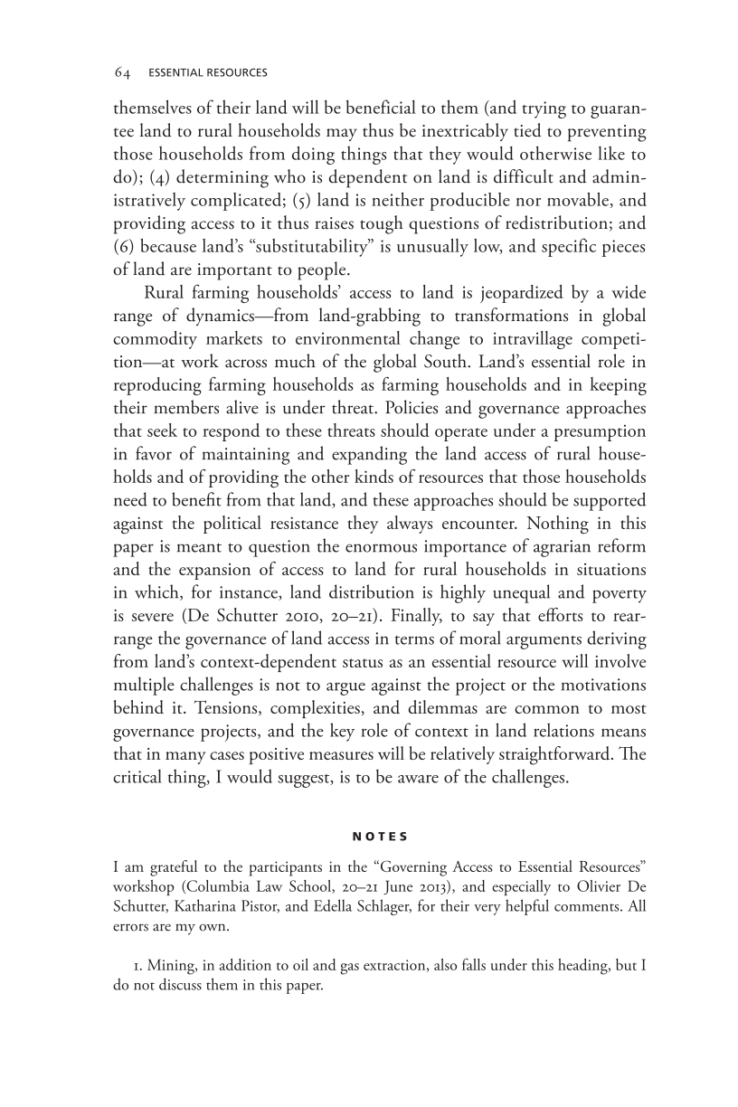 Governing Access to Essential Resources page 64