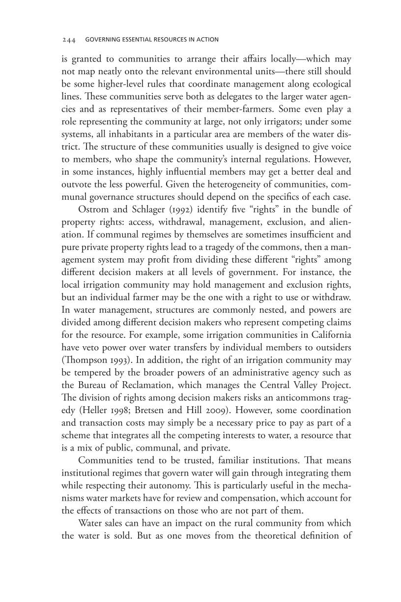Governing Access to Essential Resources page 244
