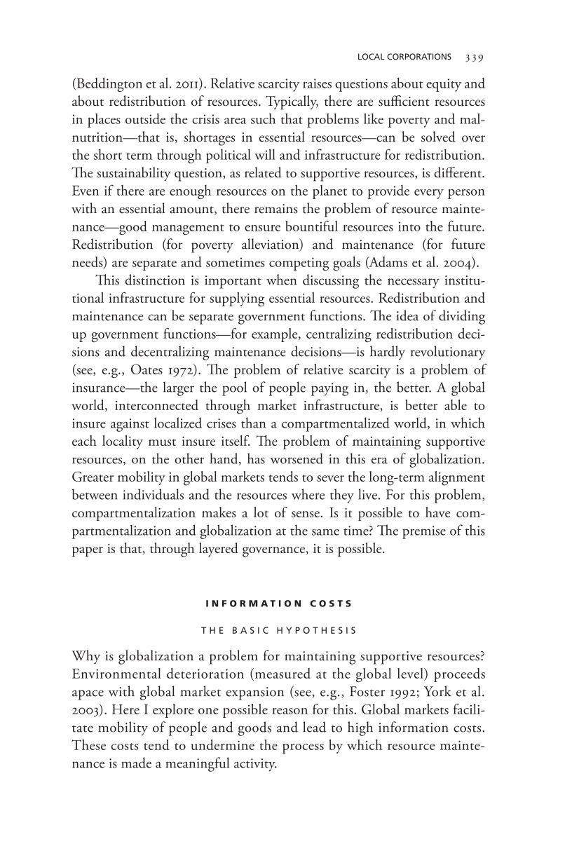 Governing Access to Essential Resources page 339